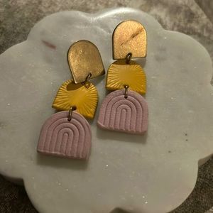 Gold/Yellow/Lavender & Gold/Lavender Boho earrings…2 Pair